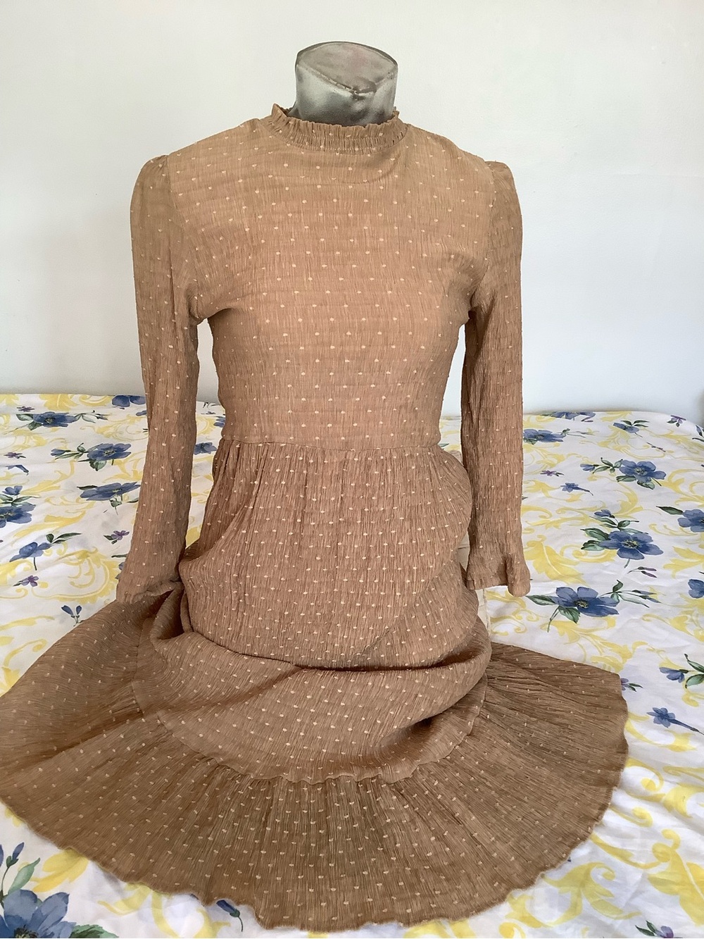 The Mel Dress Beige Polka Dot Long Sleeve Maxi Dress Size 20